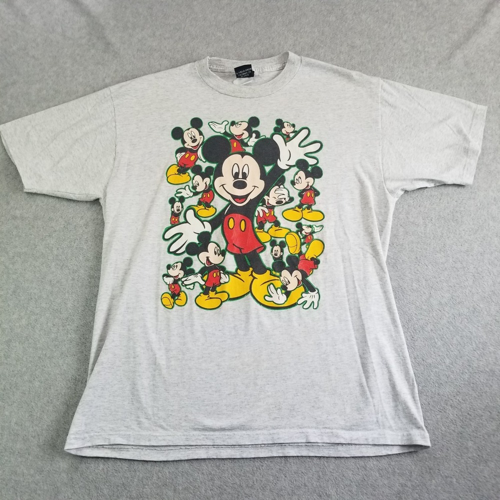 VTG Mickey Unlimited‎ Shirt Mens Large Gray Mickey Mouse Velva Sheen USA 90s